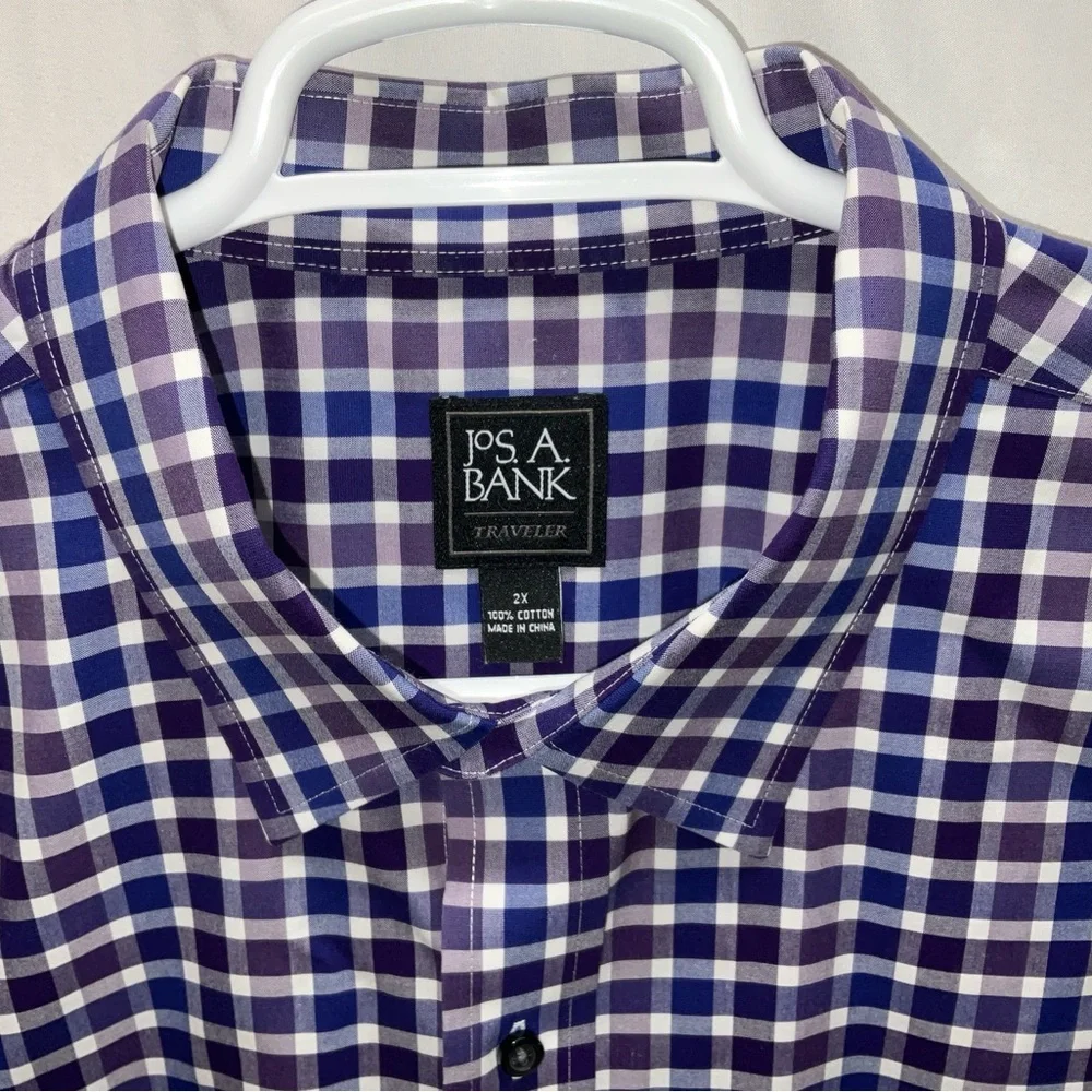 Men’s Jos. A. Bank Traveler Long Sleeve 100% Cotton Shirt Purple & Navy Plaid 2X - Picture 3 of 6